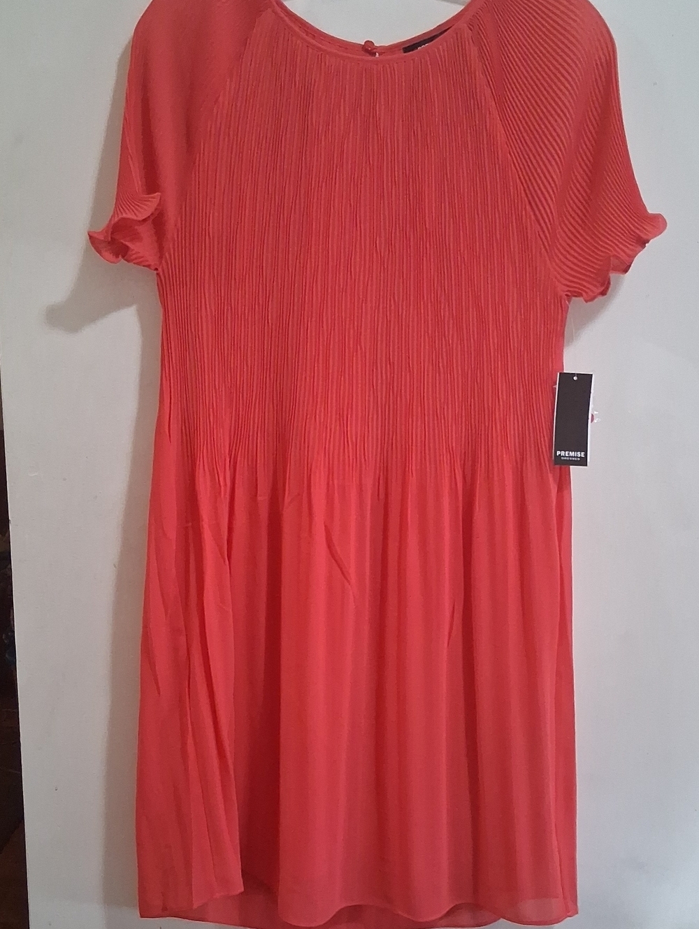 NWT Women Premise Coral Pleated Short-Sleeve Tunic Dress Size M